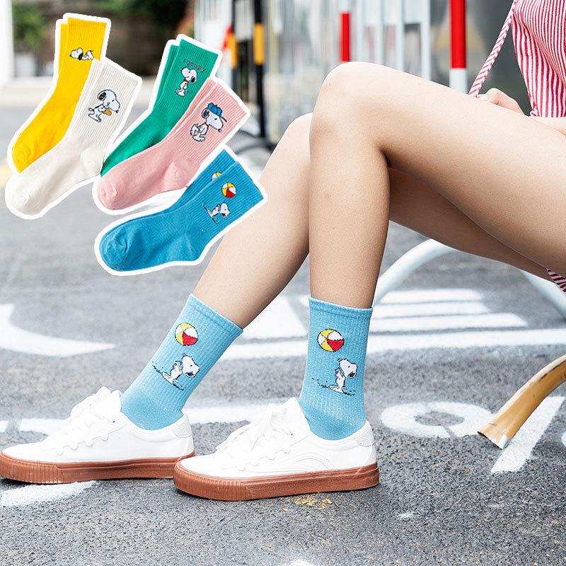 Snoopy Korean Style Mid-Calf Sports Socks - Autumn/Winter, High-Top, Comfortable, Trendy, College Style