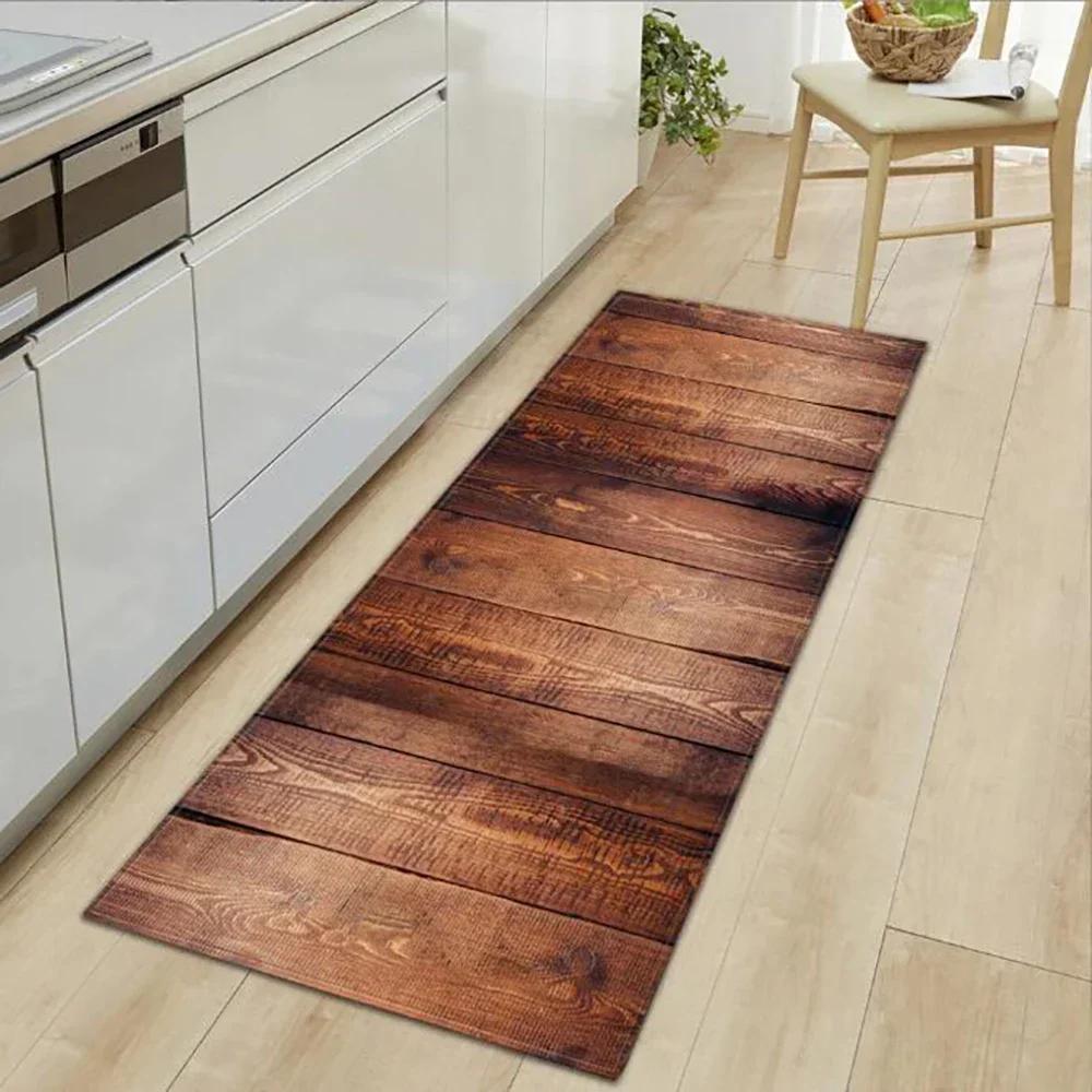 Wood Pattern Anti-Slip Kitchen Mat Absorbent Floor Rug for Bedroom Living Room Hallway Balcony Entrance Doormat