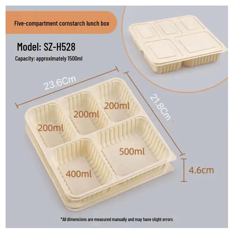 Huabeisen 1500ml 5-Compartment Disposable PP Meal Prep Containers