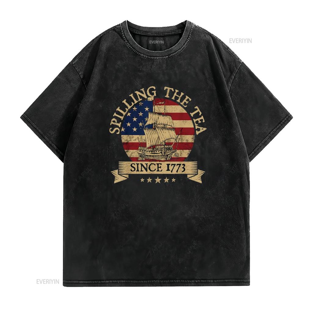 Spilling The Tea Since 1773 Vintage Us History Teacher T Shirt Black 2X Large Vintage Washed Designer Clothes Slightly Stylish