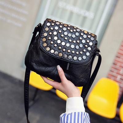 Women's New Washed Leather Double Layered Women's Bag Korean Fashion Rivet One Shoulder Crossbody Bag Women's Soft Leather Mommy Bag