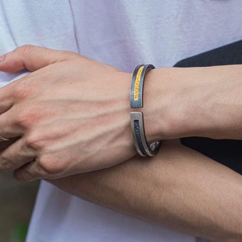 Vintage-Inspired Geometric Cuff Bracelet Men Women Electroplated Oxidized Finish Lightweight Unisex Jewelry Gift