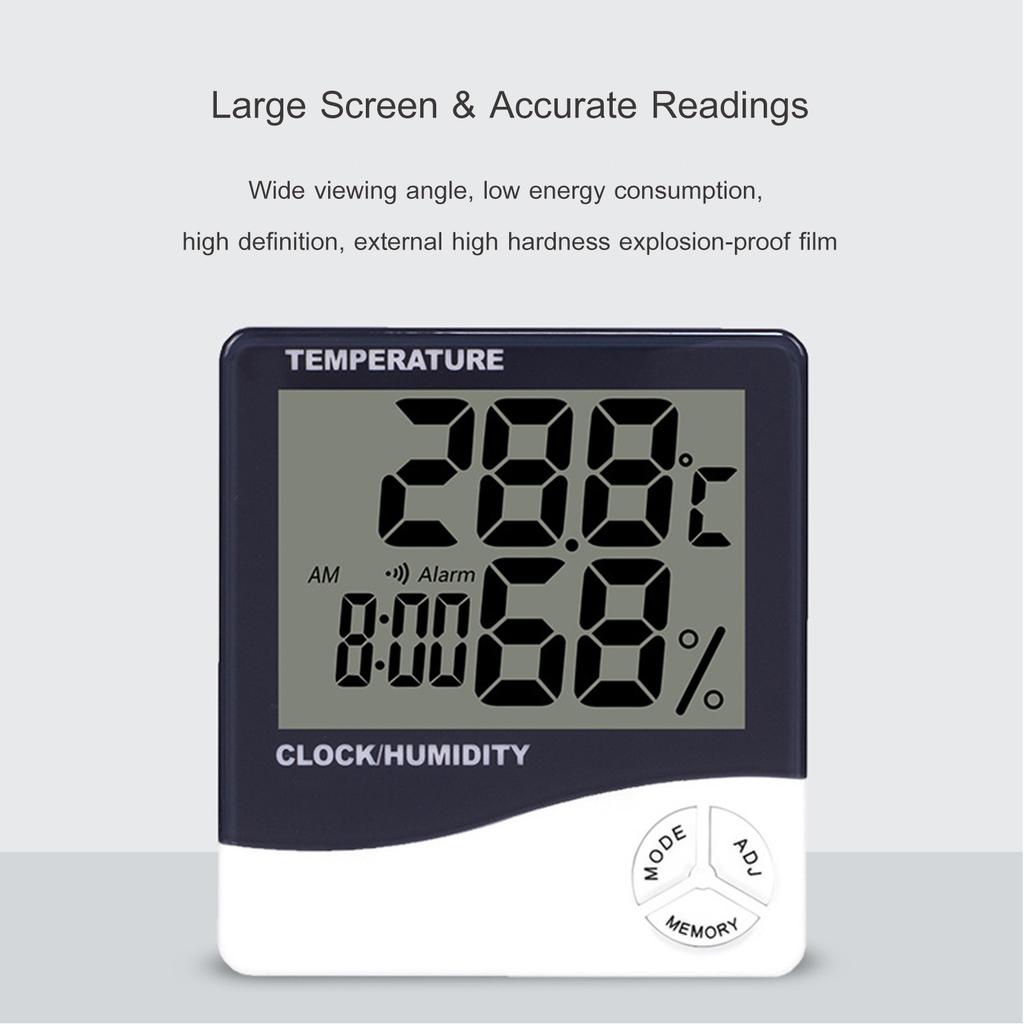 Digitale Hygrometer Thermometer Binnentemperatuur Monitor Vochtigheidsmeter Groot LCD Weerstation Wekker