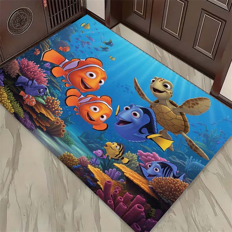 Ocean Life Print Doormat, Non-Slip Entrance Floor Mat with Sea Turtle, Dolphin & Octopus Design, Indoor Rug for Sea Lovers