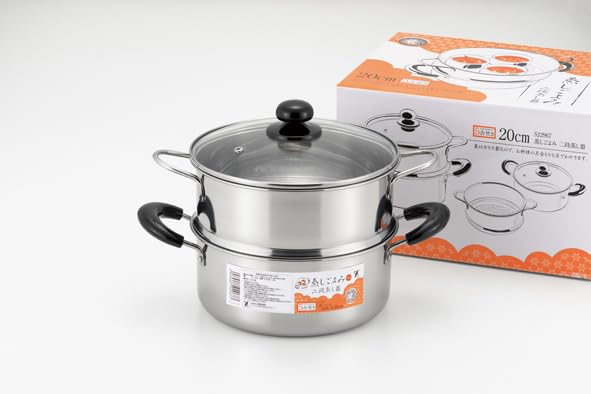 Yoshikawa Two-Tier Steamer, 20cm, 2.8L Capacity, Steaming Calendar, Stainless Steel, Induction Compatible, Gift Wrapping Available, SJ2967