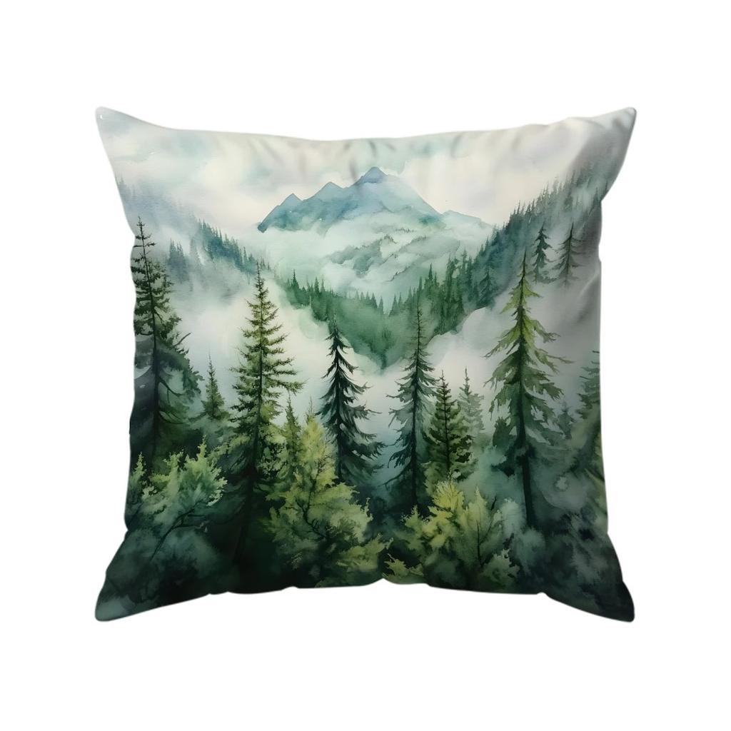 Home Decor Misty Forest And Mountain Pattern Pillowcase Pattern Cushion Cover Suitable For Sofa Bedroom Car Pillow Cover