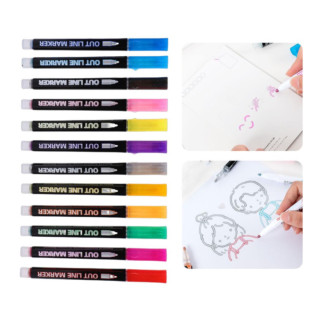 12pcs  ing Dual Line Pens Metallic   Marker Set Self   Pens for Doodle Art