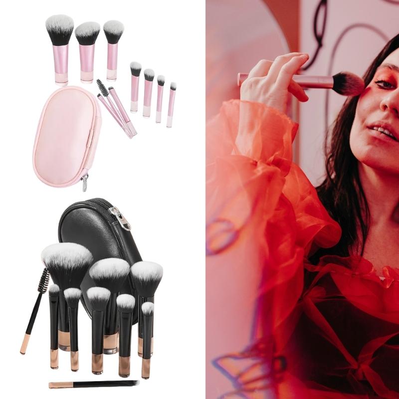 ELegant Makeup Brush Set 10pcs Professional Cosmetic Tools Multifunctional With Carrying Pouch For Beauty Enthusiasts