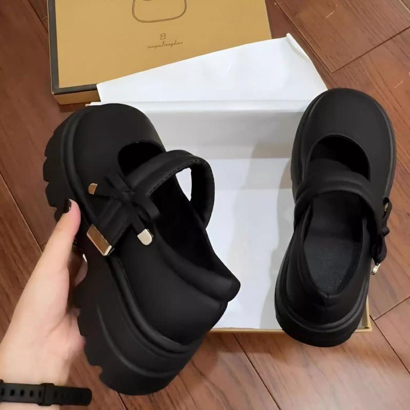Thick-soled Mary Jane small leather shoes women's new bow retro round head with skirt single shoes