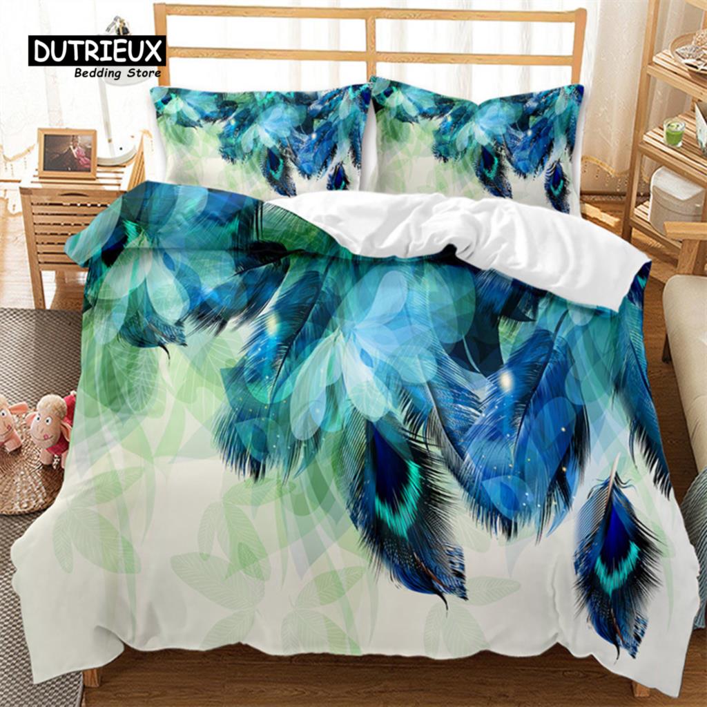Feather Bedding Set Bohemia Style Abstract Geometric Print Duvet Cover Set Microfiber Comforter Cover King Queen For Kids Adults