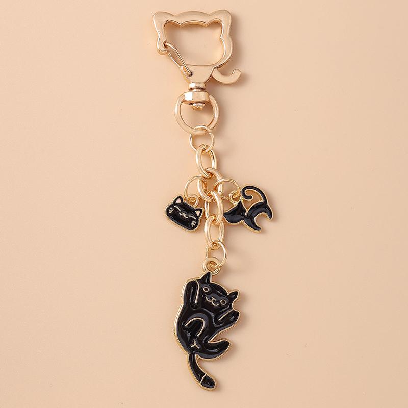 Lovely Enamel Cartoon Cat Keychain Animal Key Ring Pendants for Women Girls Handbag Decor DIY Jewelry Accessories Gifts