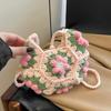 Sweet Handmade Crochet Crossbody Bag Flower Pattern Fabric Yarn Small Change Purse Knitted Shoulder Bag