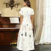 Women Plus Size V Neck Short Sleeve Printed White Straight Maxi Dress
