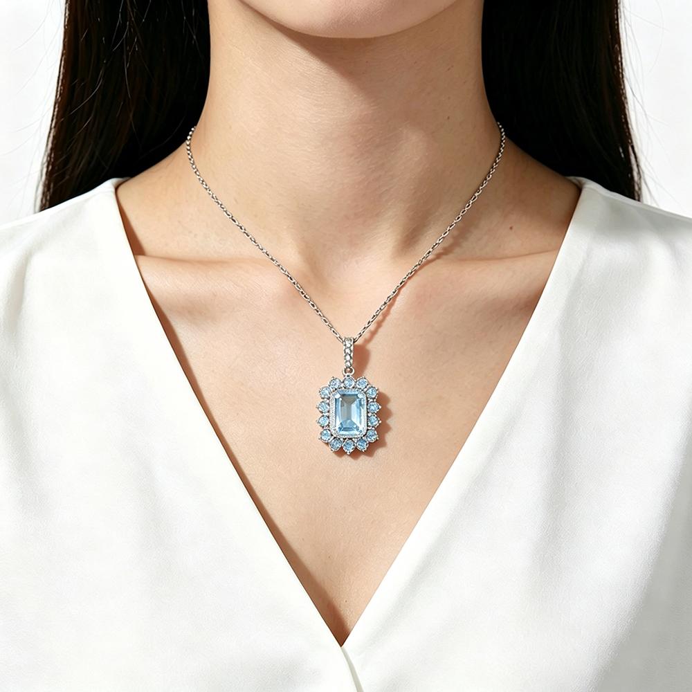 925 sterling silver necklace pendant natural Sky Blue Topaz elegant and noble for women anniversary & banquet & engagement gift