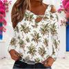 Women Plus Size White Asymmetric Cutout Neck Cold Shoulder Long Sleeve Floral Printed Fitted Top