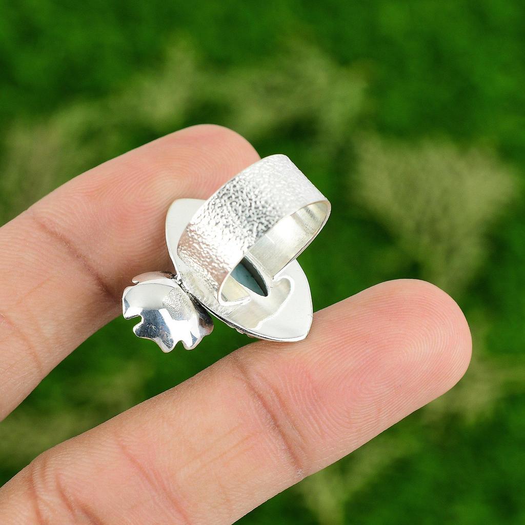 Natural Larimar Gemstone Promise Flower Ring Size 7 925 Silver For Girls