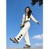 7783 Korean Fashion Rich Girl Heart Color Block Knit Cardigan & Long Pants Set - Fall/Winter