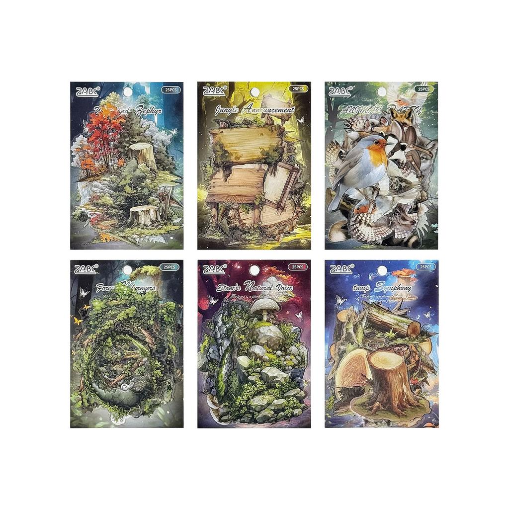 25pcs/pack Vintage Forest Stickers, Woodland Animal & Plant Decals, DIY Scrapbooking Supplies