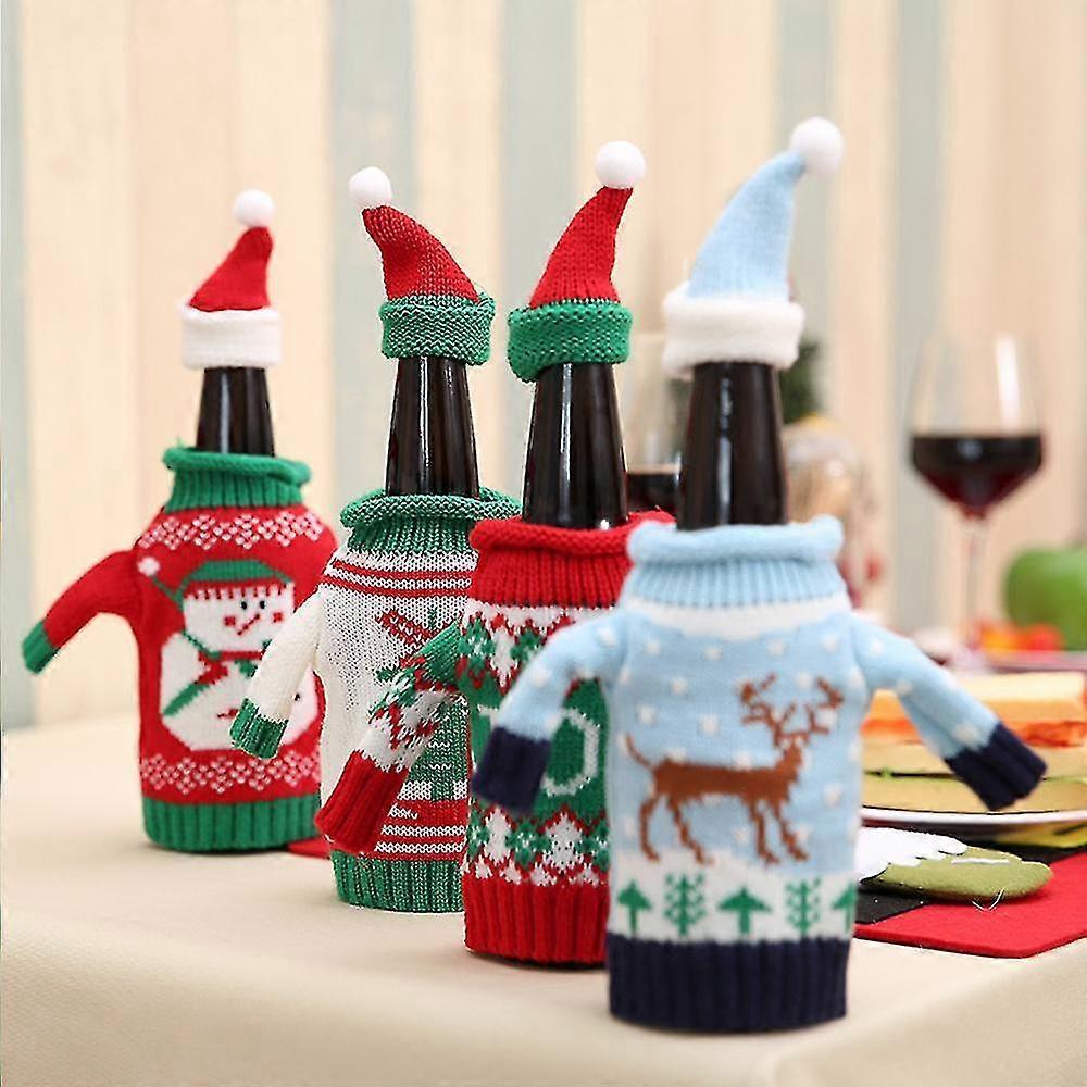 Christmas Wine Bottle Knitted Ugly Sweater Covers Set,thanksgiving Halloween Christmas Gift"