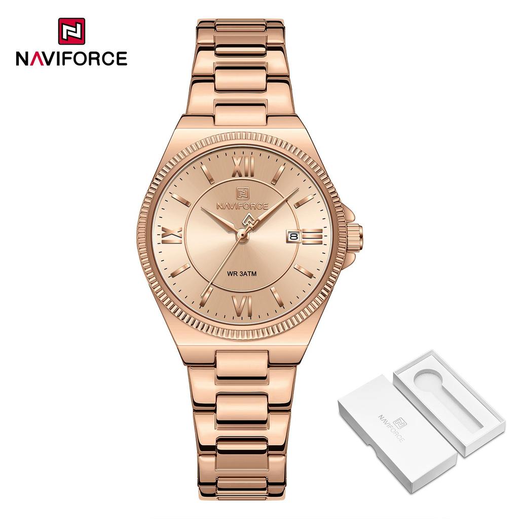 NAVIFORCE Original Women Business Watch Stainless Steel Strap 30m Waterproof Calendar Simple Dial Women Lady Casual Watch NF5073