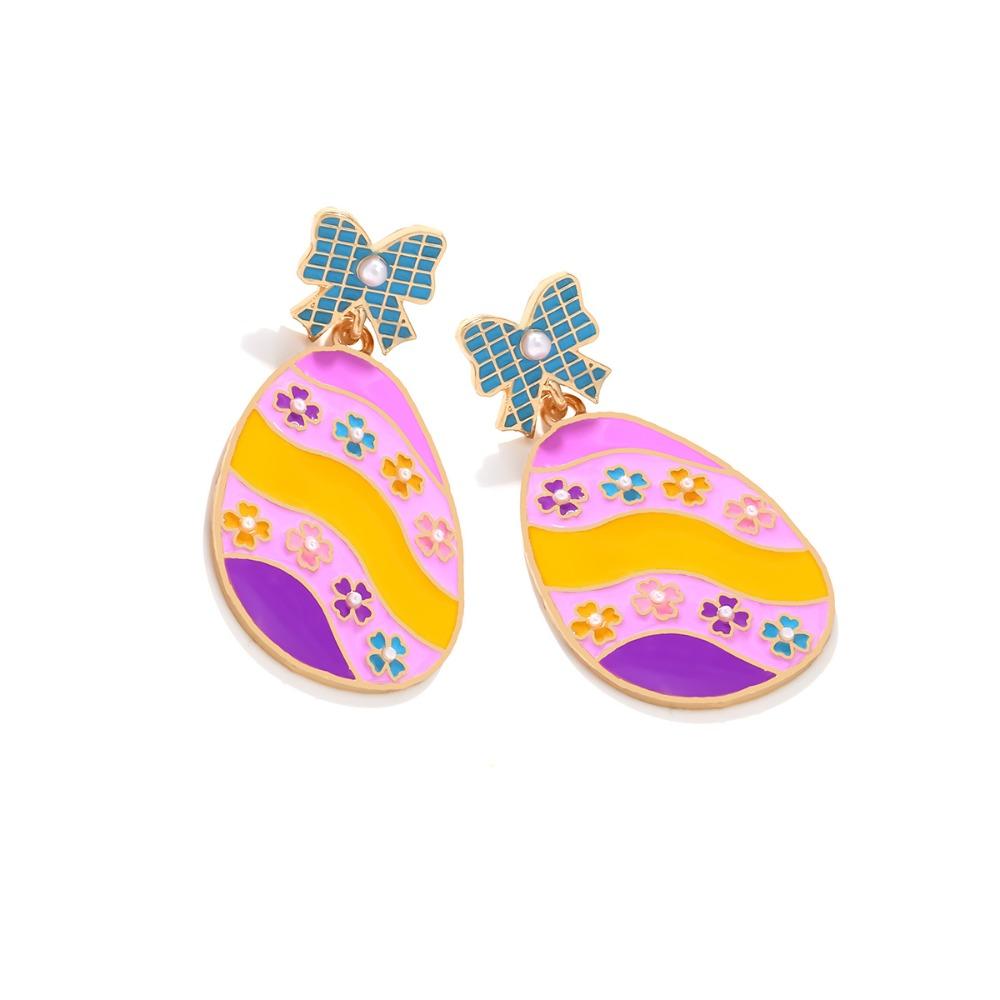 Easter Earrings for Women Accessories Colorful Pink Purple Trendy Cute Fun Bunny Egg Bow Dangle Carrot Rabbit Earrings Gift
