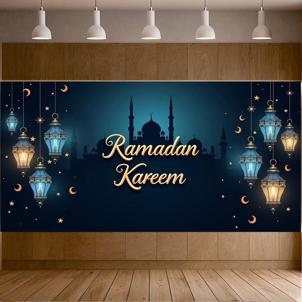 Bannière Ramadan Kareem Toile de fond Lanternes Lumières Décoratif Festival Fête Événement Célébration Graphique Décor Islamique Arrière-plan