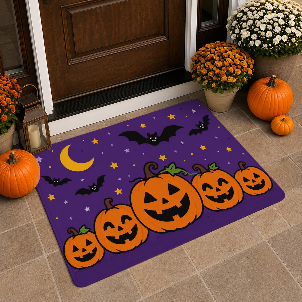Happy Halloween Bath Mat Pumpkin Ghost House Bat Pattern Non‑Slip Absorbent Floor Rug for Bathroom Entryway Home Halloween Party