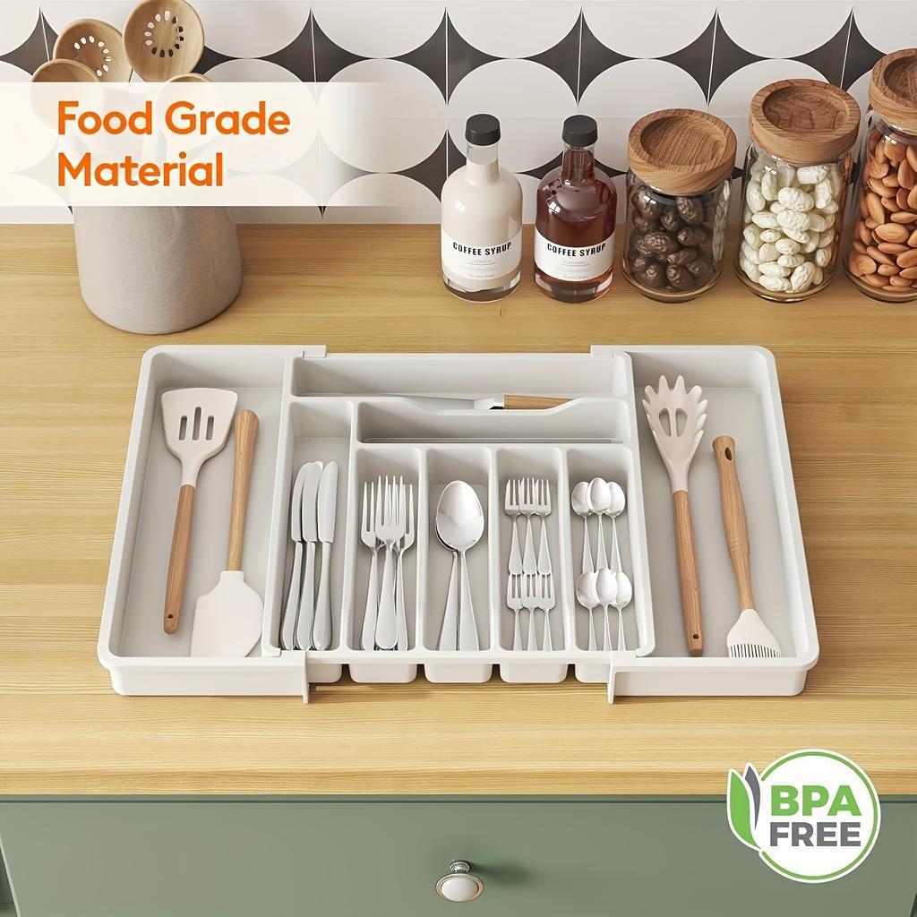 Organizer Espandibile Per Cassetti Utensili, 7 Scomparti Regolabili, Portaposate In PP Per Cucina, Nero