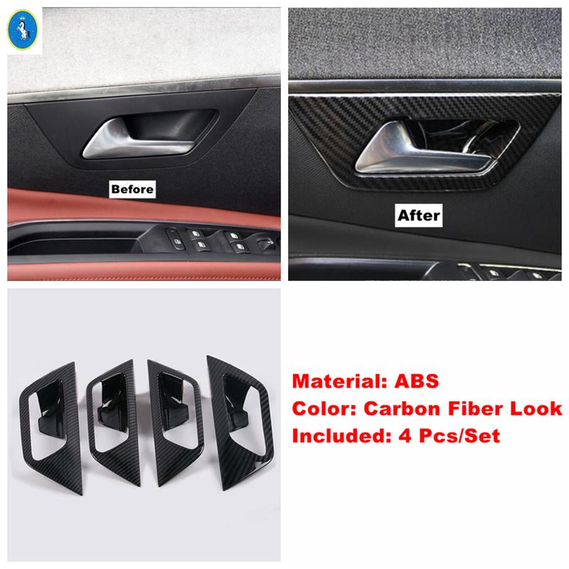 Car Inner Door Handle Bowl Frame Cover Trim For Peugeot 3008 5008 GT 2017 - 2025 Carbon Fiber / Matte / Black Brushed / Silver