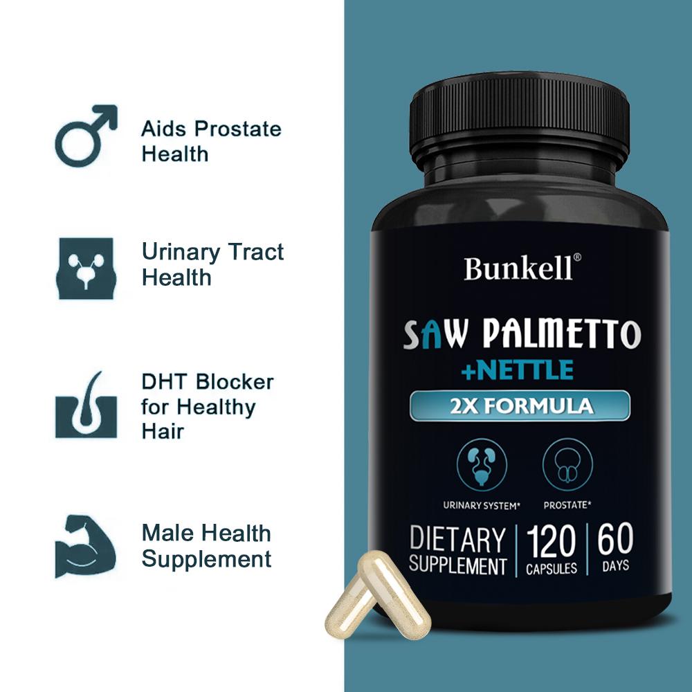 Saw Palmetto Capsules, 2X Herbal Blend Dietary Supplement For Men, 120 Capsules