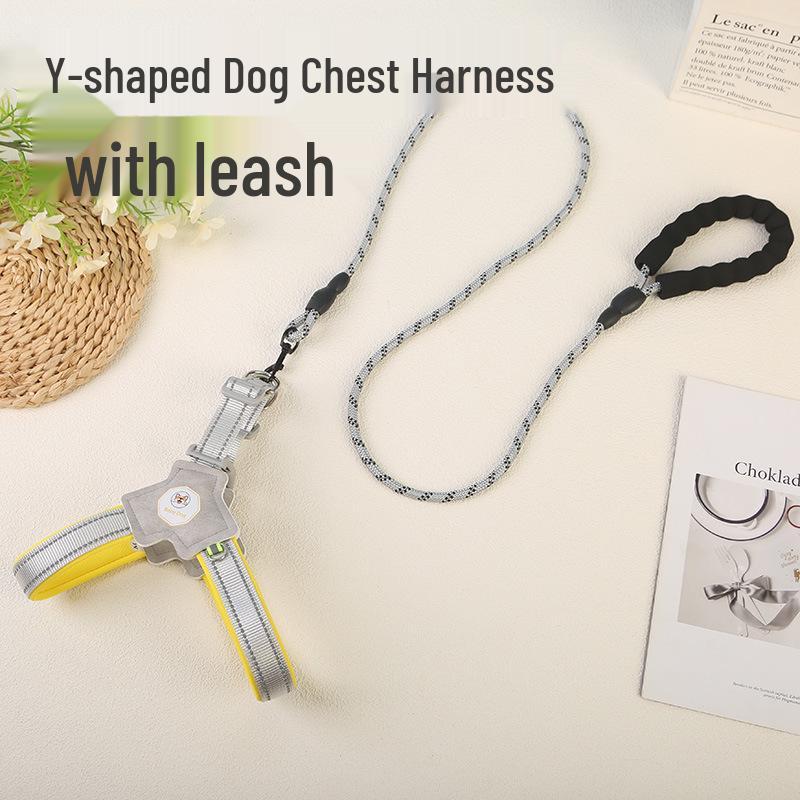 Reflective Y-Shaped Dog Harness and Leash for Small, Medium, Large Dogs, French Bulldogs, and Corgis.