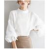 Women Elegant Party Blouse Chic Mesh Ruffle Sleeve Autumn Designer Stand Collar Shirts Korean Loose Tunics