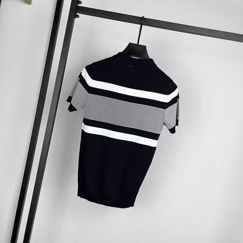 Herren Sommer Slim Gestreiftes Kurzarm-Poloshirt - Trendiges, lässiges Strick-T-Shirt mit Revers in Kontrastfarbe