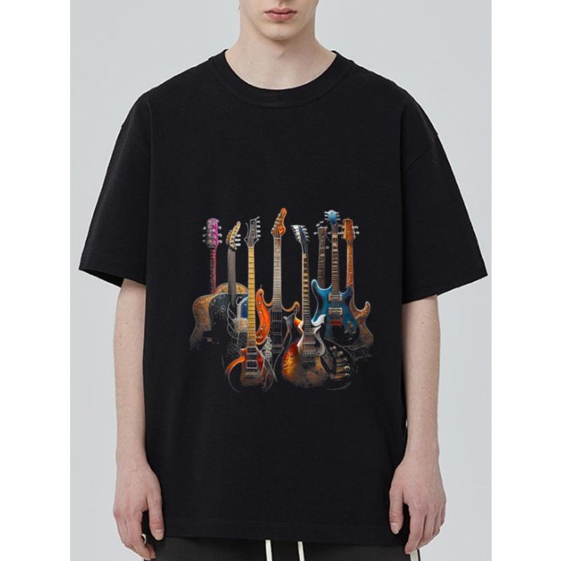 

Black T Shirt with Electric Guitar Print for Music Lovers Casual Wear XXXXL чёрный