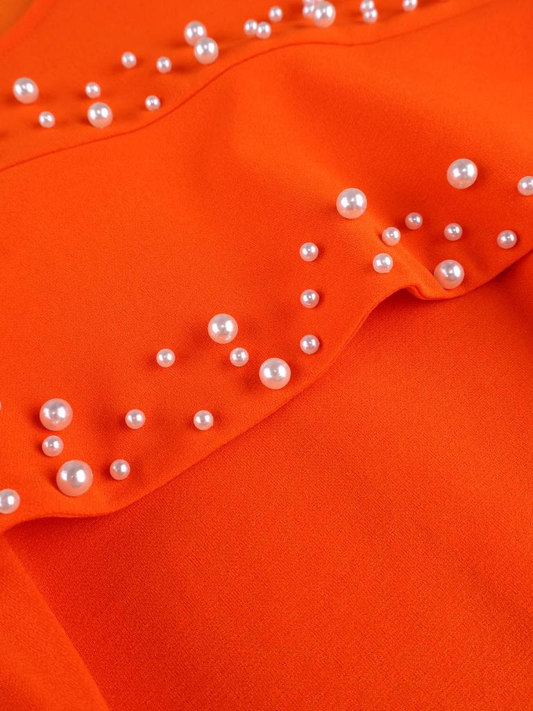 Elegant Plus Size Ruffled Mermaid Gown with Beaded Long Sleeves