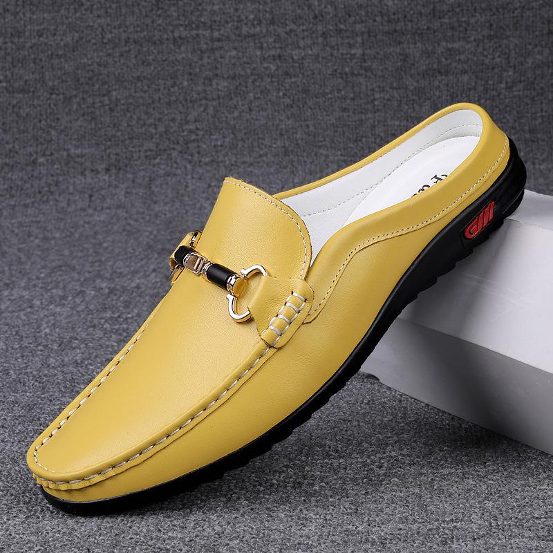 

Весенние мужские кожаные полутапочки, новые повседневные кожаные туфли, мягкий кожаный удобный верхний слой, мужская обувь из коровьей кожи с мягкой подошвой 45 жёлтый
