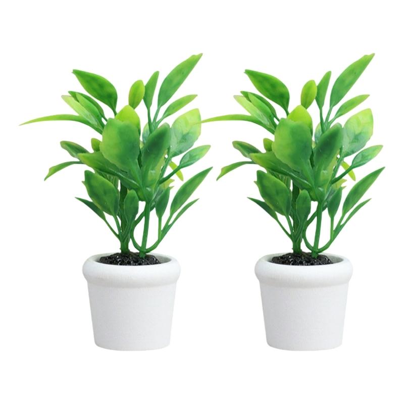 

Mini Plastic Green Potted Tree Leaf Decoration For Dollhouses Accessories And Toy Furniture Photo Props 1