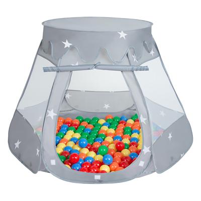 Selonis Play Tent 105x90cm/100 Balls Castle House Pop Up Ballpit Plastic Balls for Kids, Grey:yellow-green-blue-red-orange