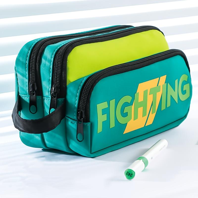 1pcs Slogan Fighting 3-Layer Large Capacity Pencil Case Portable Handle Durable Color Pen Bag Dirty Resistant Pouch A3210