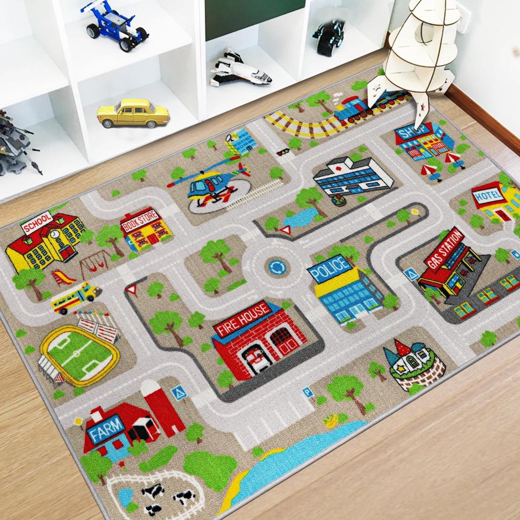 Urban Traffic Road Carpet Train Track Children's Game Climbing Mat Large Area Rug Room Decoration Door Mat Home Decoration