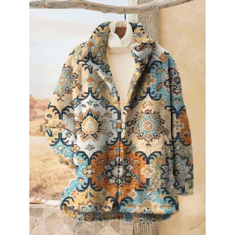 Womens Stand-Up Collar Fleece Sweatshirt With 3D Digital Floral Print Casual Long Sleeve Top Fall 2025