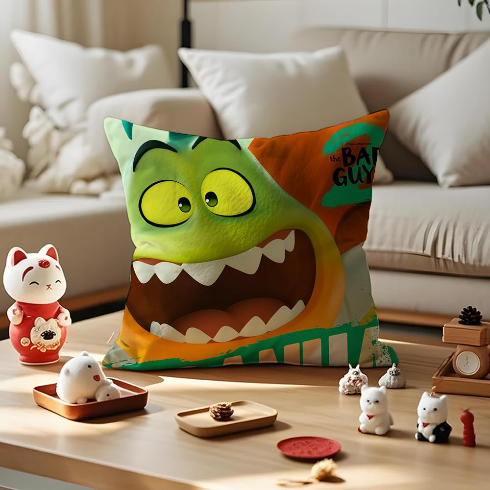 Cartoon TThe Bad Guys  Cushion Cover Silky Short Plush with Invisible Zipper Dustproof Sofa Pillow Cover for Home Decor