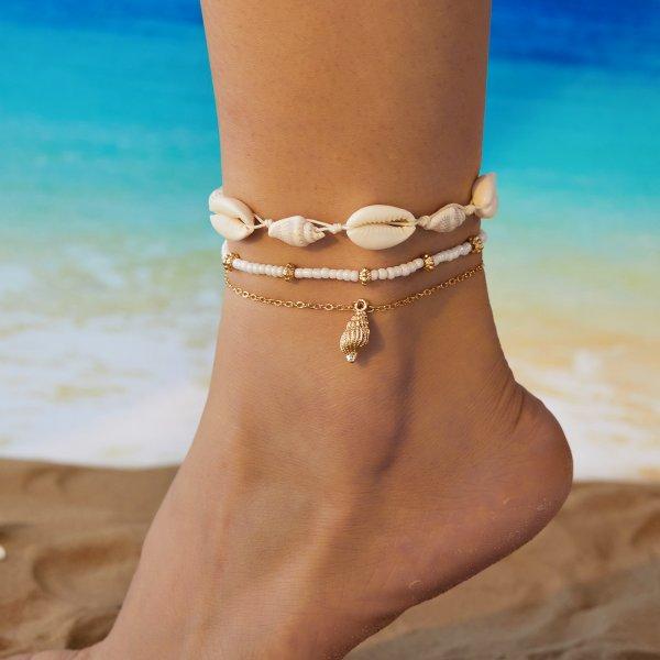Vintage Gold Color Double Layer Anklet for Women Star Pearl Starfish Zircon Pineapple Anklets Bracelets Foot Chain Beach Jewelry