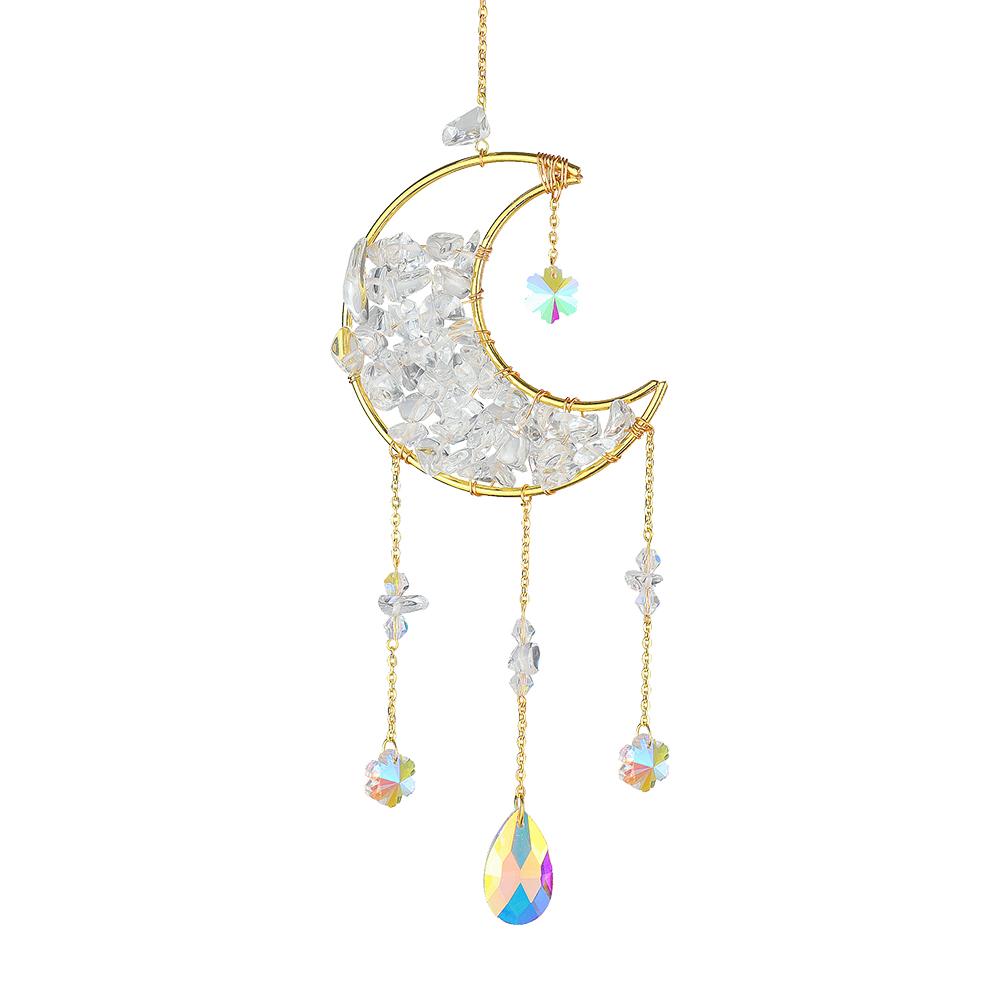 Metal Moon Crystal Frame Pendant  Hangable Window Accessories for Balcony