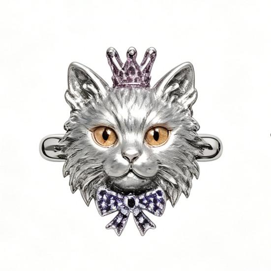 

Rhinestone Crown Cat Ring Men Women Bow Kitten Alloy Open Ring Lightweight Animal Silver-color Finger Ring Fashion Jewelry Gift Cat