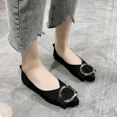 2024 New Hot-selling Women's Shoes, Comfortable Shallow Slip-on Square Buckle Decorative Pointed Toe Solid Color Women's Shoes