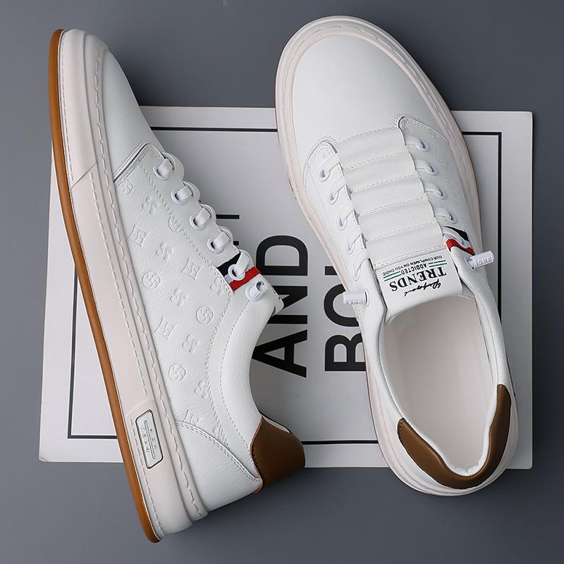 Neue Schuhe für Herren Echtleder Freizeitschuhe Mode Rändelung Flache Skateboard-Schuhe Jugend Schnür-Sneaker