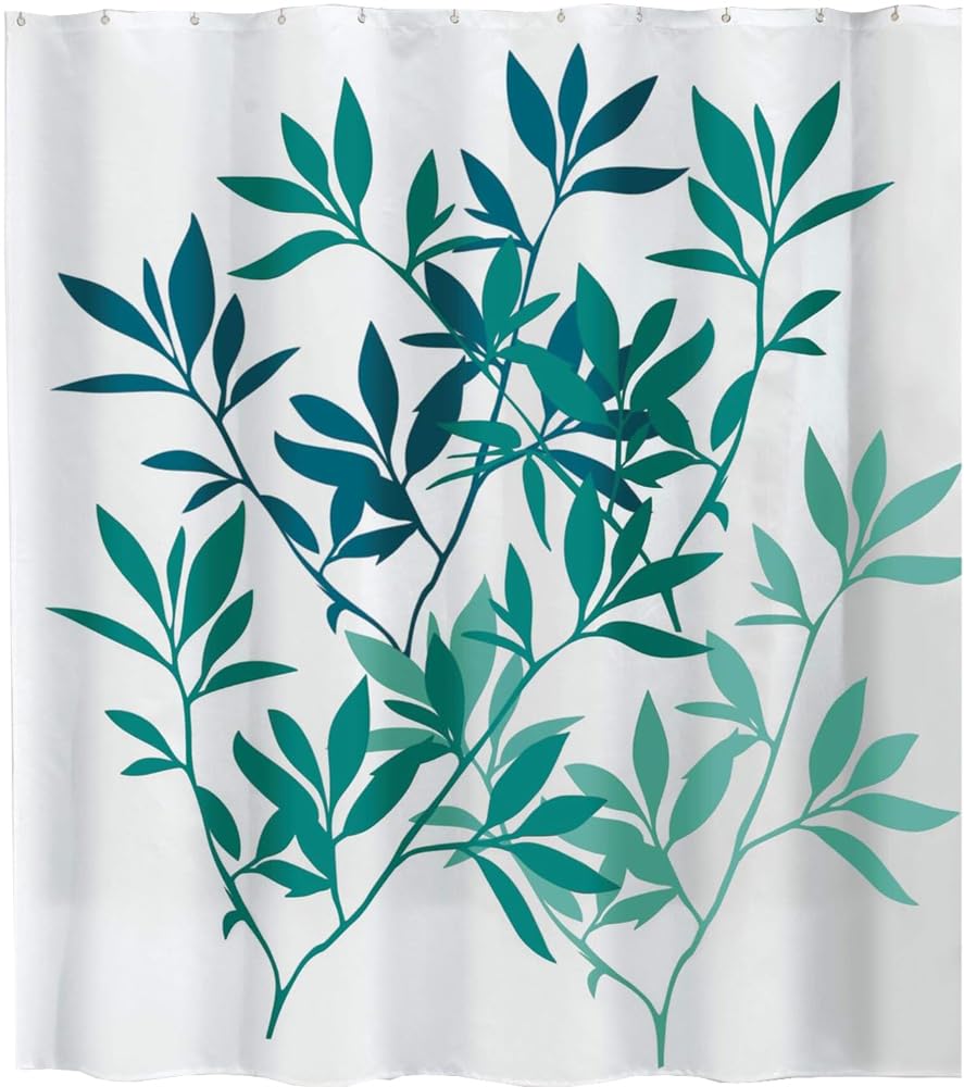 

InterDesign Тканевая шторка для душа с принтом 183 x 183 35607EJ Листья, см, Бирюзовый/Разноцветный,