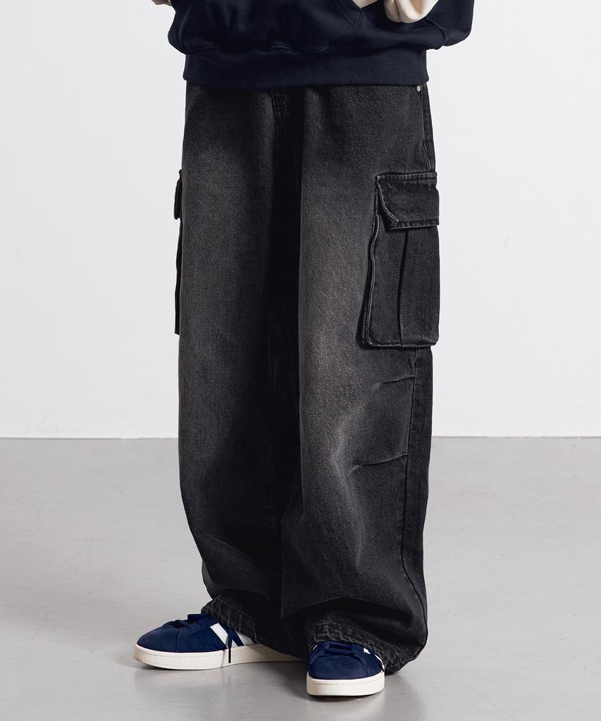 FILLUMINATE Two-Tuck Washed Denim Cargo Pants - Black