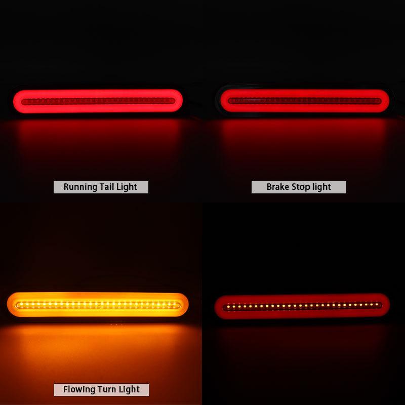 2x Waterproof LED Trailer Truck Brake Light 3 in1 Neon Halo Ring Tail Brake Stop Turn Light Sequential Flowing Signal Light Lamp